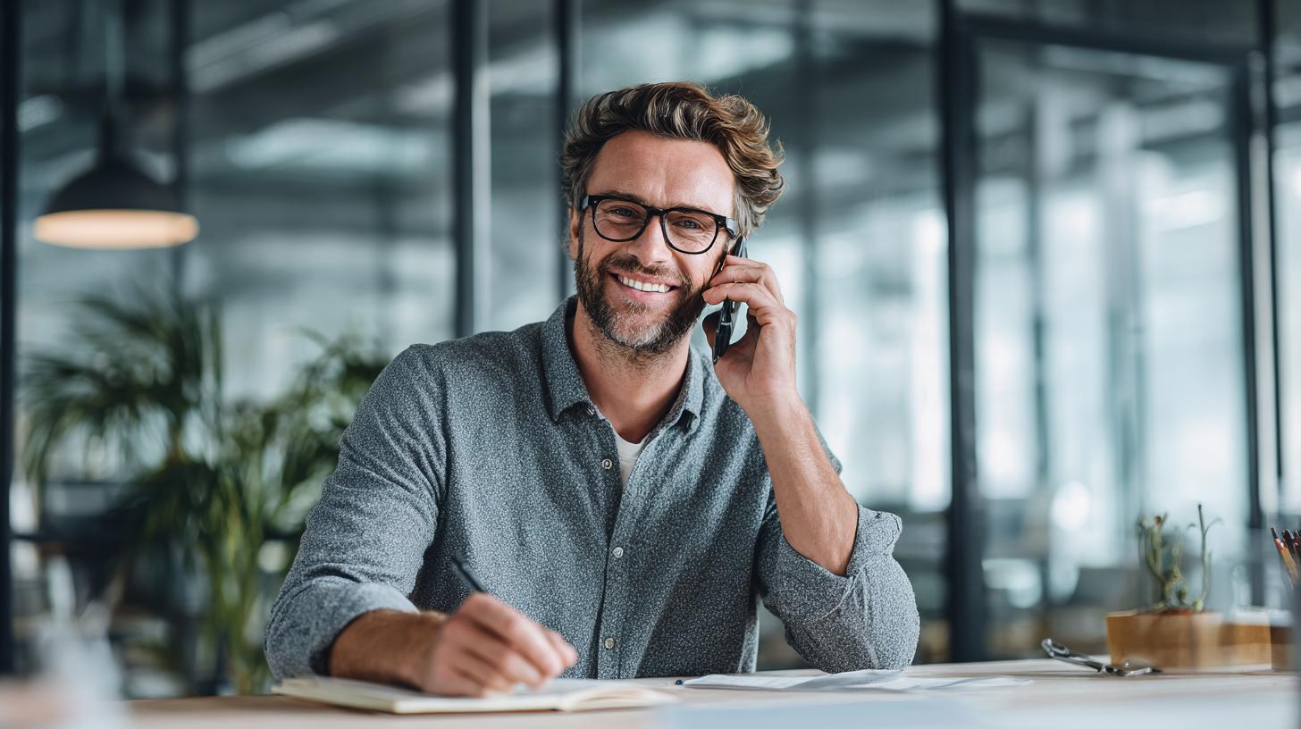 Mitarbeiter im Verkauf/Innendienst telefoniert am Schreibtisch im modernen Büro